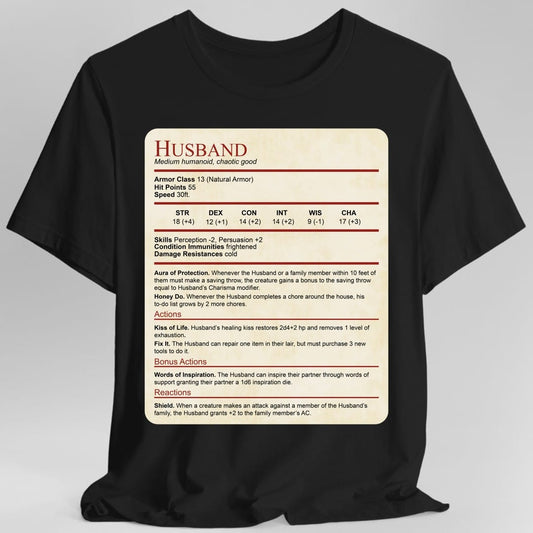 D&D Husband Stat Block T-Shirt