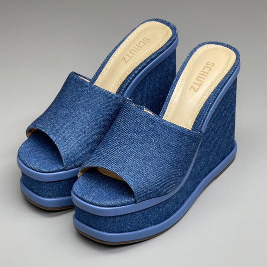 SCHUTZ Dalle Denim Women's Wedge Sandal Blue Platform Shoe Sz 7B (New)